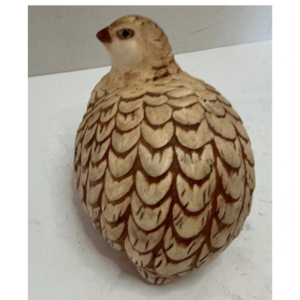 Vintage Ceramic Quail Figurine Hand Painted Bird Decor Tan Brown Small